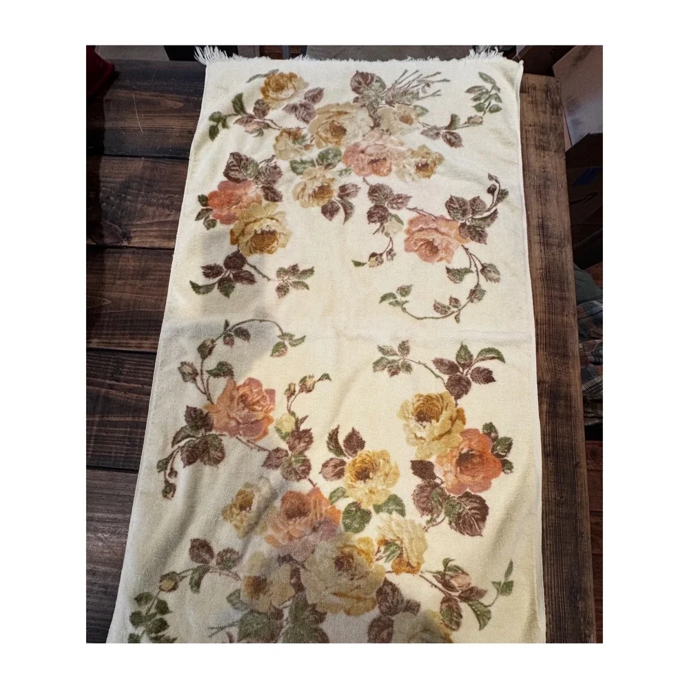 Cannon Royal Family Vintage Towel Set Yellow Floral Roses Cotton 2pc Excellent